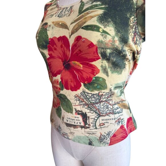 Y2K Floral Tropical Sequin White Stag Top size Medium - Picture 4 of 11